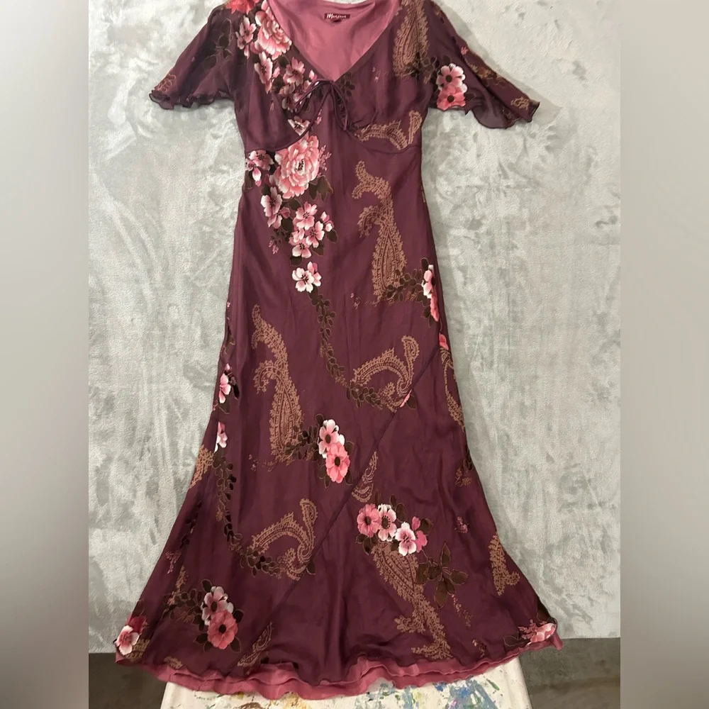 Monsoon y2k baby doll bust line silk floral maxi dress - Picture 8 of 16